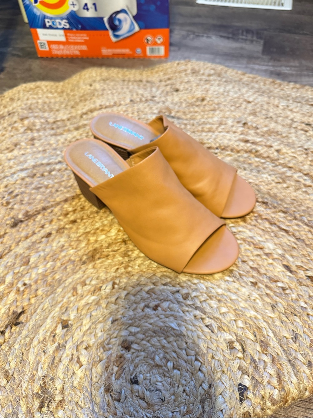 Lane Bryant Tan Open-Toe Block Heel Mule